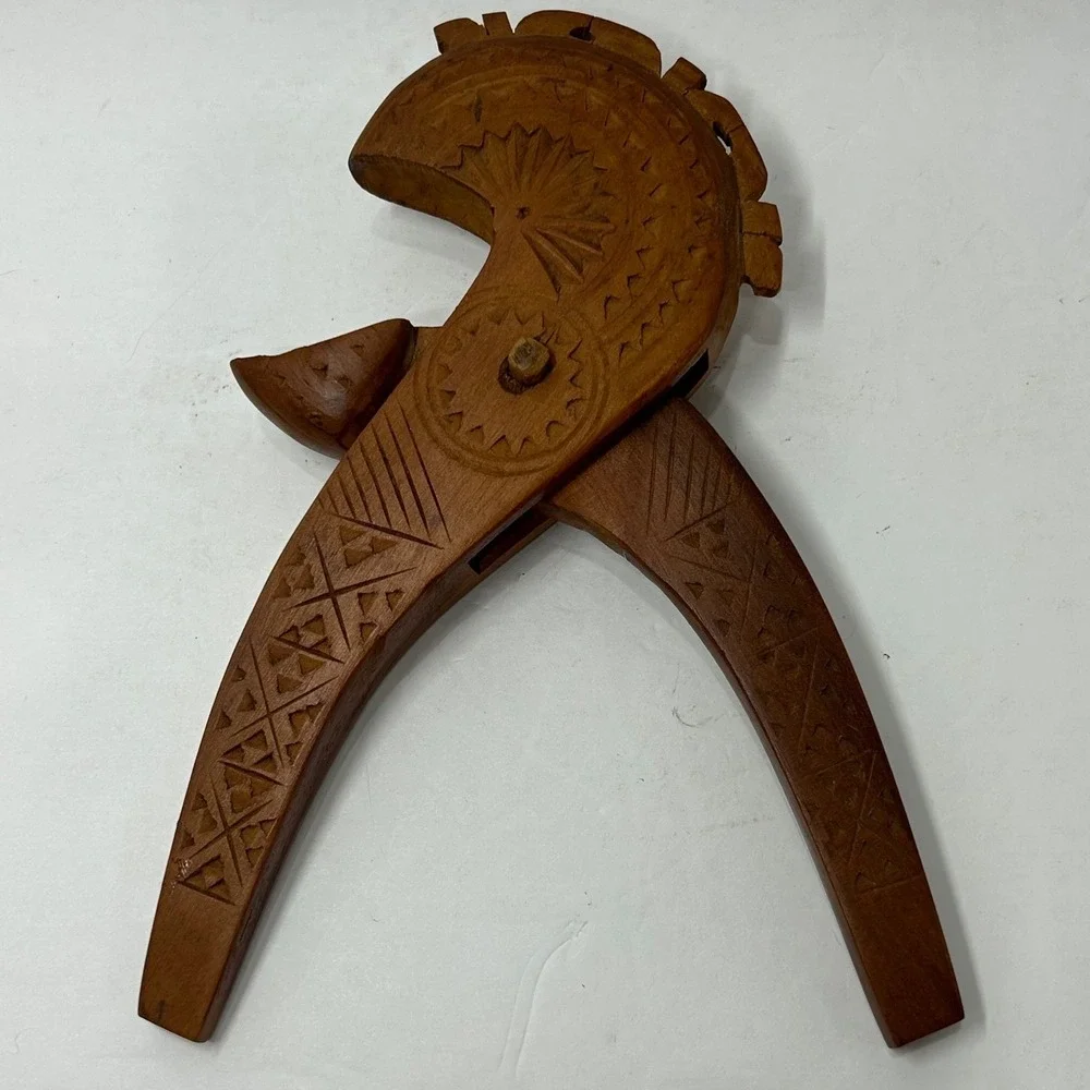 Vintage Hand Carved Wooden Horse Nutcracker‎ Folk Art Geometric Sunburst 8 Inch